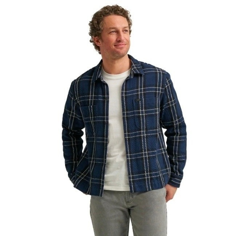 Lee Mens Heritage Plaid Overshirt Mood Black Blue Long Sleeve Medium Shirt New‎